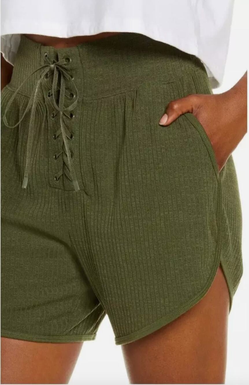 FREE PEOPLE FP Movement Green RIbbed Shorts Size S